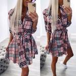 Beež Ruuduline Keskelt Seotav Kleit