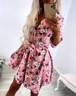 Balta Gėlėta Suknelė Su Diržu