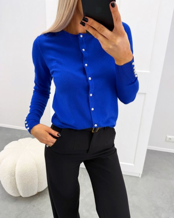 Niebieski Miękki Sweter Z Guzikami