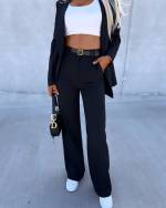 Black Straight-cut Pants With Belt