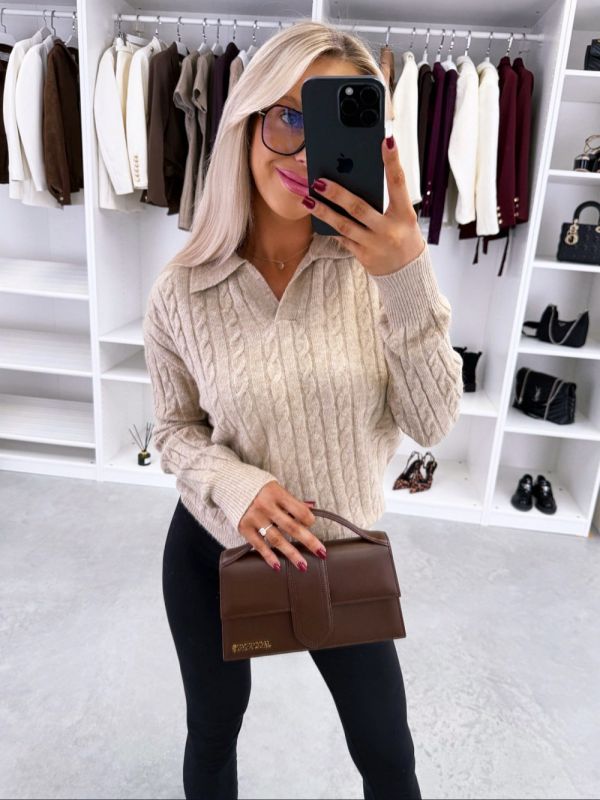 Beež V-kaelusega Pehme Sviiter