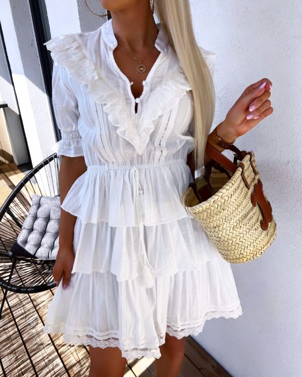 White Elastic-waist Summer Dress