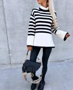 Balts Svītrains Džemperis Ar Apkakli