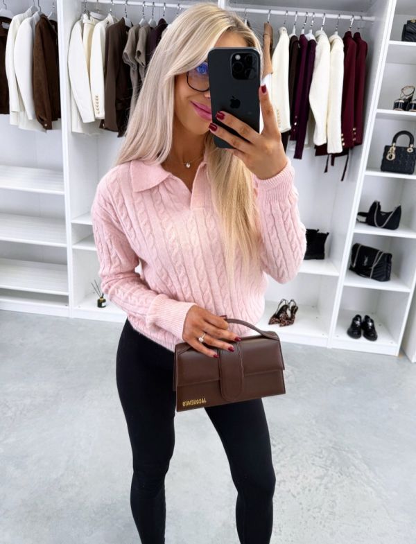 Roosa V-kaelusega Pehme Sviiter