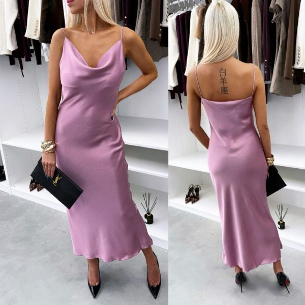 Purple Silky Dress With Shoulder Straps