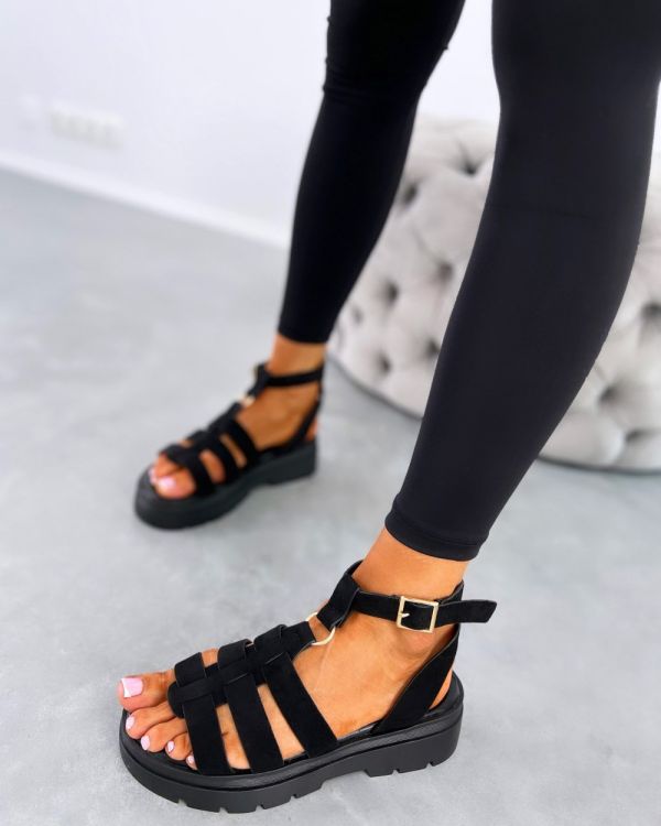 Black Comfortable Faux Suede Sandals