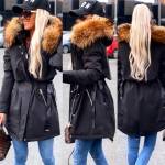 Geltona Žieminė Striukė Su Reguliuojamu Juosmeniu Ir Natūraliu Kailiu