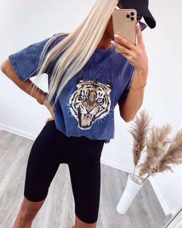 Navy Blue Tiger Oversized T-shirt