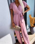 Fuksia Keskelt Seotav Jumpsuit