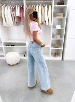 Šviesiai Mėlynas Tamprūs Ir švelnūs Tiesaus Kirpimo Džinsai