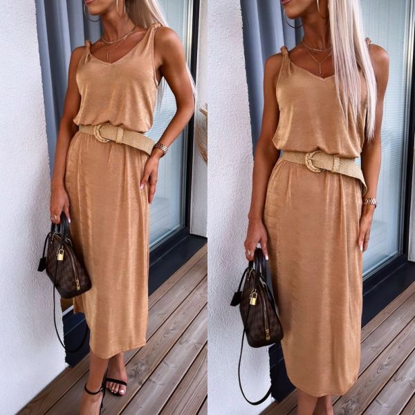 Gold Summer Dress With A Belt