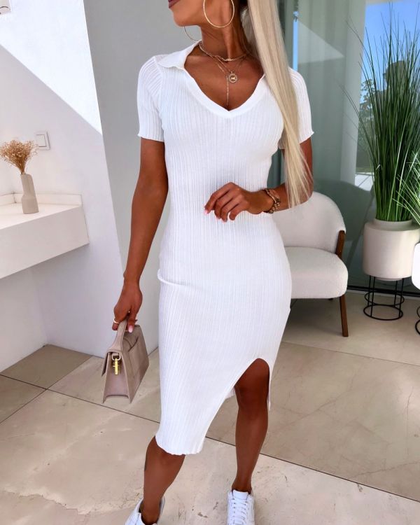 White Polo Dress With Slit