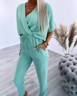 Черный Длинный комбинезон с резинкой посередине