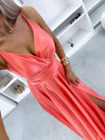 Turquoise Ilga Suknelė Su Skeltuku