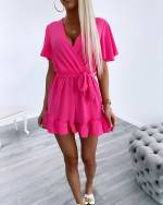 Valge Keskelt Paelaga Lühike Jumpsuit