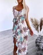 Rožinis Trijų Ketvirčių Ilgio Suknelė Su Gėlių Raštu