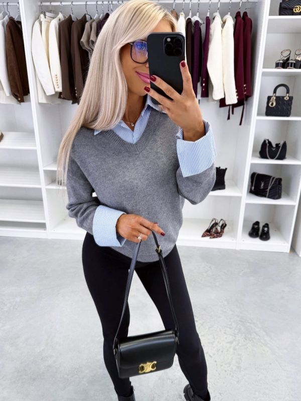 Hall Triibulise Alusriidega Sviiter