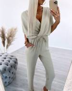 Черный Длинный комбинезон с резинкой посередине