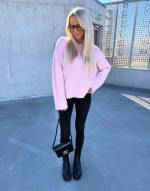 Roosa Laiemate Varrukatega Pehme Kampsun