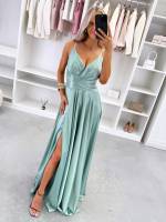 Turquoise Ilga Suknelė Su Skeltuku