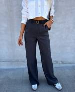 Black Straight-cut Pants With Belt