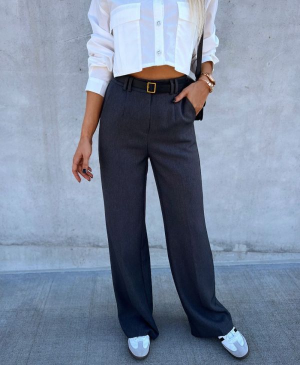 Dark Gray Straight-cut Pants With Belt