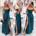 Zila Satīna Maksi Kleita