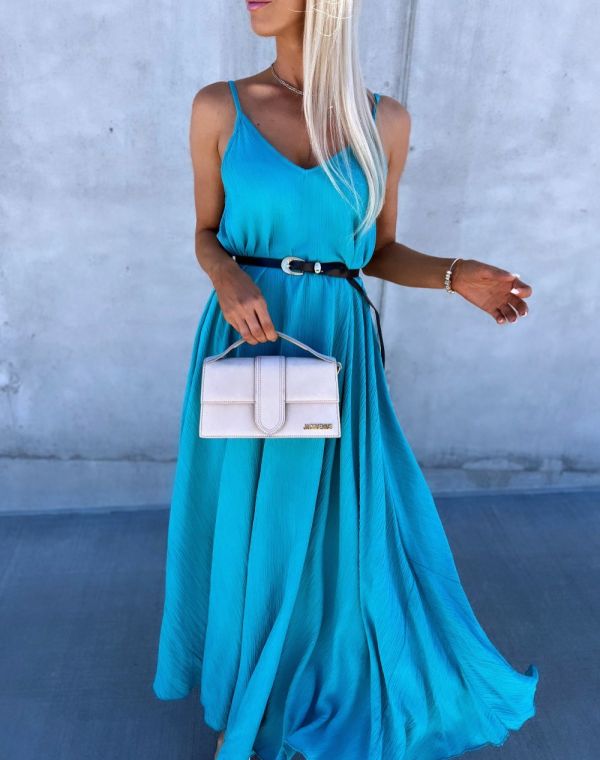 Turquoise Longer Dress With Belt