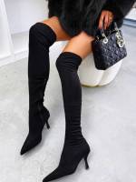 Beež Seemisnahksed Kontsaga ülepõlvesaapad