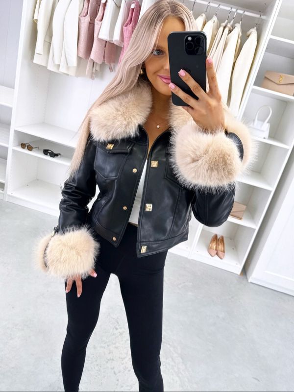 Beżowy Kurtka Z Ciepłą Podszewką