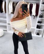 Brązowy Top Z Elastycznej Koronki