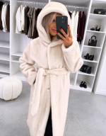 Светло-бежевый Роскошное зимнее пальто с капюшоном