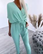 Черный Длинный комбинезон с резинкой посередине