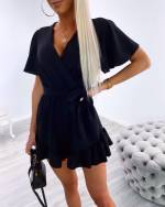 Valge Keskelt Paelaga Lühike Jumpsuit