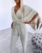 Черный Длинный комбинезон с резинкой посередине