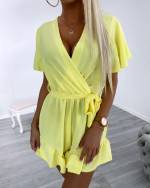 Valge Keskelt Paelaga Lühike Jumpsuit