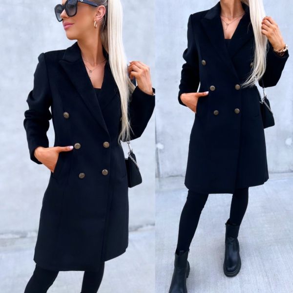 Black Belted Buttoned Coat