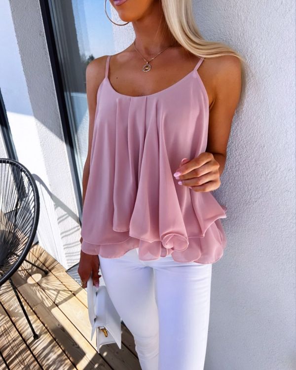 Light Pink Strapped Chiffon Blouse