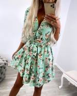 Balta Gėlėta Suknelė Su Diržu