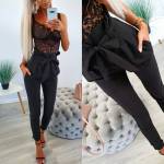 Raudona Klasikinio Stiliaus Kelnės Aukštu Liemeniu Su Kišenėmis