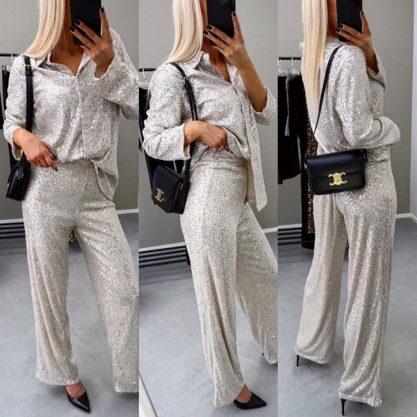 Silver Two-piece Sequin Set