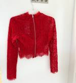 Sarkans Mežģīņu Crop Tops