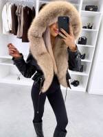 Коричневый Парка с регулируемой талией и роскошным искусственным мехом