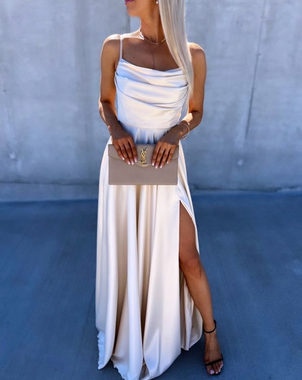 Beige Satin Maxi Dress