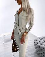 Beež Kuldsete Detailidega Stretch Jumpsuit