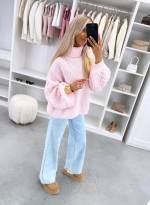 Розовый Объёмный джемпер с высоким воротом