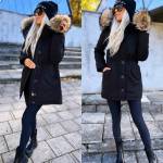 Melns Ziemas Jaka Ar Dabīgu Kažokādu Un Garāku Aizmugurējo Daļu