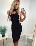 Bēša Pieguļoša Kleita Ar Apkakli čokeris