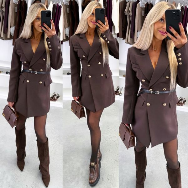 Brown Belted Blazer Dress