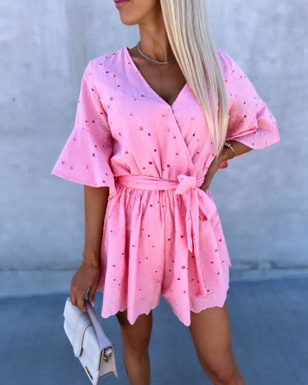 Pink Tie-front Jumpsuit